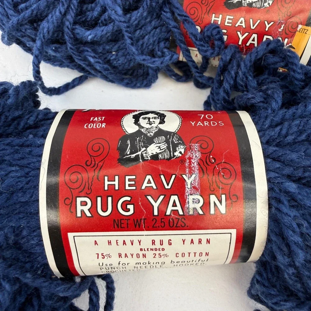 VTG Aunt Lydias Heavy Rug Yarn Navy Blue Rayon Cotton Article 235 Lot of 5